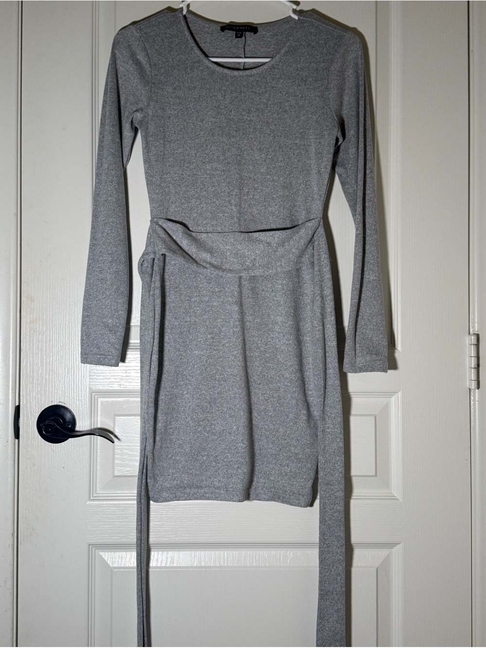 Dynamite Light Gray Tie-Waist Knit Dress